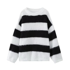 Cross-border Amazon European and American clothing 2023 autumn and winter new loose casual striped long sleeves contrasting round neck M6282